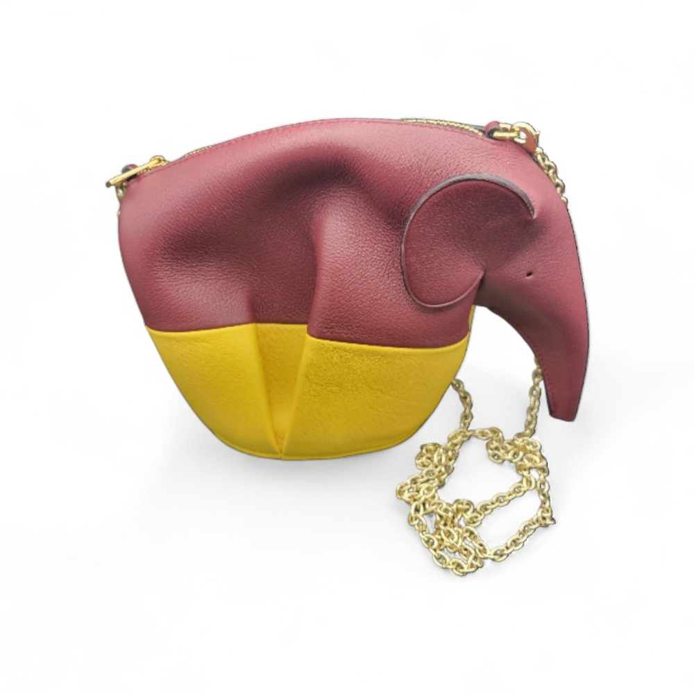 Loewe Mini Elephant Bicolor Burgundy & Yellow Crossbody Bag Handbag Purse